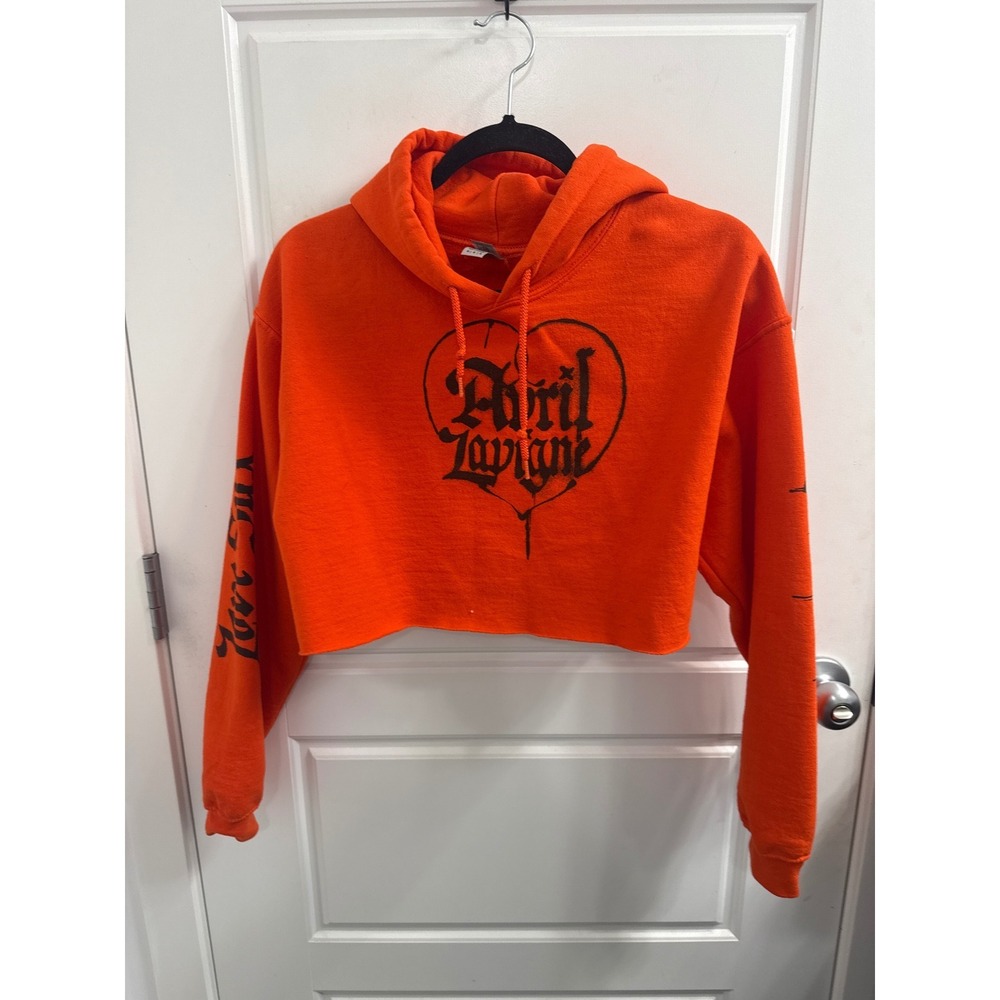 Avril Lavigne Love Sux Tour Cropped Hoodie Orange Graphic Sweatshirt Med